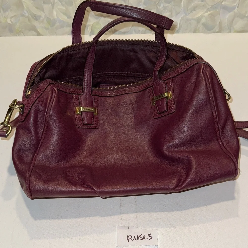 Coach Maroon Leather Satchel with Gold Accents